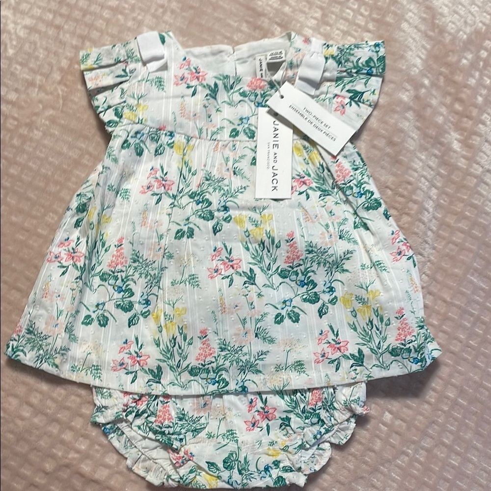 Janie and Jack White and Green Diaper Cover Floral Design